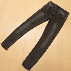 (751★ 伸縮性抜群 ★ ZARA MAN ストレッチ スキニー メンズ ブラックデニム パンツ ブラックジーンズ 31 黒 ユーズド加工 古着