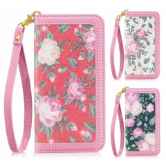 iPhone 12/12Pro ケース カバー 手帳タイプ 花柄 レトロ プリズムラメ ミラー付き ストラップ付き カード収納 スタンド機能 グリッター シャイニー フラワー
