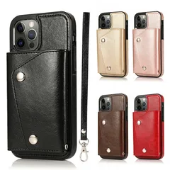 iPhone 12/12Pro ケース カバー 背面タイプ レザー 合皮 カード収納 カードポケット スナップボタン ハンドストラップ付き スタンド機能 トレンド
