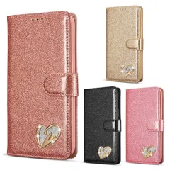 iPhone 12ProMax ケース カバー 手帳タイプ キラキラ ラメ ハート かわいい ラインストーン カード収納 カードポケット スタンド機能 ゴージャス きれいめ