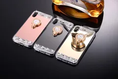 iPhone 12ProMax ケース カバー 背面タイプ ラインストーン ホールドリング付き ビジュー ゴージャス キレイ きらめき ミラーデザイン スタンド機能