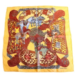 HERMES エルメス カレ 45 ガヴロッシュ スカーフ ステップ美術 シルク100％ オレンジ系【いおき質店】