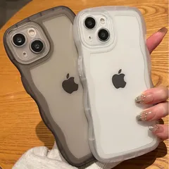 iPhone 16 ケース カバー 背面タイプ ウェーブ うねうね ニュアンス クリア 透明 半透明 シンプル 可愛い おしゃれ ブラック ホワイト