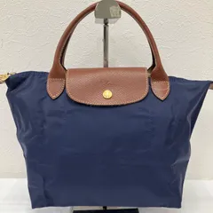 9285　LONGCHAMP　ロンシャン　プリアージュ　ルプリアージュ　ネイビー　紺　無地　ハンドバッグ　ナイロン　レザー　レディース　シンプル　きれいめ　軽量