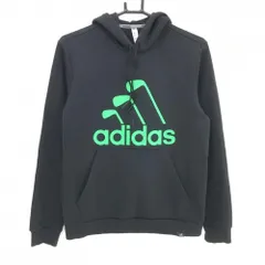 アディダス パーカー 黒×グリーン フロントロゴプリント ポケット  メンズ S ゴルフウェア adidas