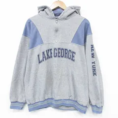 L/古着 長袖 ハーフジップ スウェット パーカー メンズ 90年代 90s LAKE USA製 薄グレー 霜降り 25dec15