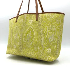 エトロ トートバッグ ペイズリー柄 イエロー 黄緑 肩掛け A4収納可 PVC レザー