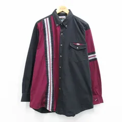 XL/古着 長袖 シャツ メンズ 大きいサイズ ロング丈 ボタンダウン 黒他 25dec15