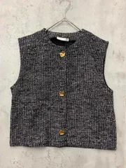 新品 ZARA ザラ 5039/179/093 ツイード ゴールドボタン ベスト sizeS/黒×白 ■◆ レディース