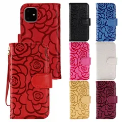 iPhone 12/12Pro  ケース カバー 手帳タイプ 手帳型 バラ 薔薇 花 フラワー 総柄 スタンド機能 ストラップ付き カード収納 ポケット マグネット開閉 シンプル おしゃれ 可愛い case-054