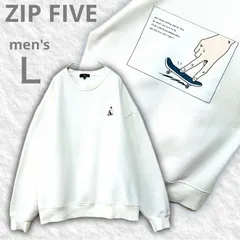 【即決ご希望額はコメントへ】 美品　ZIP FIVE　ジップファイブ　スウェット　トレーナー　バックプリント　アイボリー　Ｌ　メンズ　ユニセックス　プルオーバー　オフホワイト　スケボー　イラスト　大きめ　ゆったり　ビッグシルエット　ゆるだぼ　ストリート　裏起毛のサムネイル