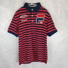 FILA GOLF フィラゴルフ メンズ ポロシャツ 赤ｘ紺ボーダー柄 半袖 Lサイズ □〇