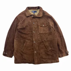 ポロラルフローレン カバーオール スエード メンズ L ブラウン 厚手 ボタン ジッパー コート ジャケット アメカジ 高級 