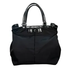 美品 Salvatore Ferragamo サルヴァトーレ フェラガモ ハンドバッグ トートバッグ ナイロン ヴァラ リボン ブラック 黒