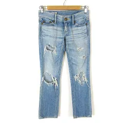 スライ SLY MOST SLY JEANS デニムパンツ ジーンズ スリム ロゴ ダメージ ウォッシュ加工 24 ライトブルー 小さいサイズ