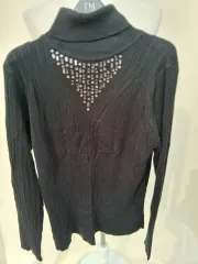 ブラック タートルネック ニット ストーン 装飾 S 外 ニット 個々