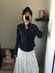 ポロ ラルフローレン ポニーロゴ ケーブル ニット フル ジップアップ ネイビー