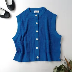 human woman ヒューマンウーマン 地柄ニットトップス ベスト ブルー (59K＋8835)26H