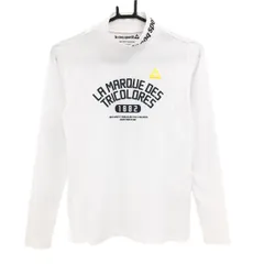 【美品】ルコックゴルフ 長袖ハイネックシャツ 白×ネイビー フロント英字 ロゴ刺しゅう レディース M ゴルフウェア le coq sportif