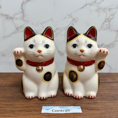 昭和レトロ】稲荷狐22cm 陶器製 置物 一対 縁起物 大きめ - メルカリ