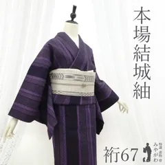 【中古】 要無形文化財 本場結城紬 袷 着物 リサイクル 正絹 地機 ８０亀甲 濃紫地 深紫 パープル系 縞 亀甲 絣 カジュアル 春 秋 冬 美品 結城紬 つむぎ 紬 仕立て上がり 身丈164 裄丈67 Ｌサイズ みやがわ sb17004