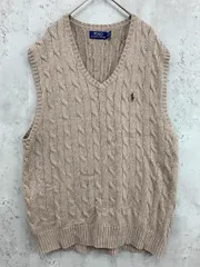 POLO RALPH LAUREN ポロ ラルフローレン ロゴ刺 ニット ベスト sizeL(180/100A)/ベージュ ■■ メンズ