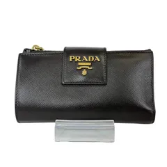【希少 大容量カード収納・近年モデル】PRADA プラダ サフィアーノ コンパクト ミディアム ウォレット 二つ折り財布 1ML005 ブラック ゴールド金具 メンズ レディース レザー メタル ロゴ カードケース コインケース 札入れ 大容量 収納力