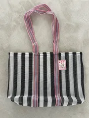 ストライプ柄  新品未使用　台湾　漁師網バッグ　ナイロンバッグ　トートバッグ  レトロ可愛い