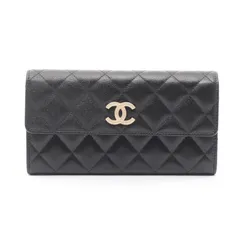 シャネル CHANEL 二つ折り長財布 マトラッセ ブラック レザー マトラッセ ZIP長財布 レディース Used A
