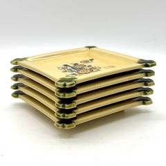 珉平焼 黄釉陰刻龍文 隅切角小皿 豆皿 手塩皿 淡路焼 江戸期〜明治期