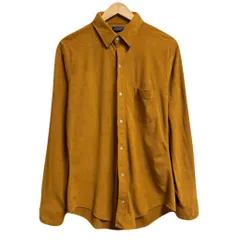 USA製 DEE CEE ベロアシャツ スエード風 無地 ポケット付き 長袖シャツ キャメル ブラウン Lサイズ No.M375