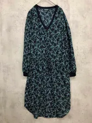 LAUREN RALPH LAUREN 長袖 Vネック ワンピース size2/総柄  ■■ レディース