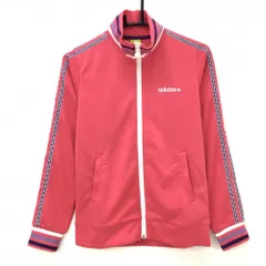 【美品】アディダス ブルゾン ピンク×白×パープル 袖ライン ロゴ刺しゅう レディース M ゴルフウェア adidas