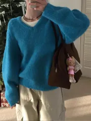 冬新作) アルパカ Vネック NT (POINT カラー、ルーズフィット ベーシック Vネック デイリー ニット)