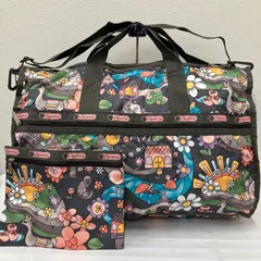 9192　LeSportsac レスポートサック　2way　ボストンバッグ　旅行用バッグ　トラベルバッグ　ポーチ付　グレー　花柄　動物　アニマル　軽量　カジュアル　シンプル