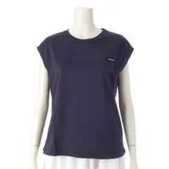 ミュウミュウ 24年 コットン ロゴ ノースリーブ Tシャツ トップス カットソー MJE15 ネイビー S【中古】