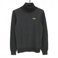 キャロウェイ タートルネックセーター 黒×グレー 前身頃総柄 ウール混 ニット 毛羽立ち レディース LL ゴルフウェア Callaway