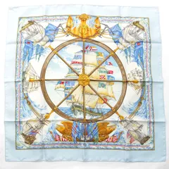 エルメス カレ90 シルク VIVE LE VENT 風よ吹け スカーフ ライトブルー【中古】