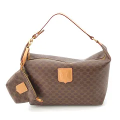 セリーヌ ヴィンテージ マカダム トリオンフ ポーチ付き バニティ ハンドバッグ ブラウン【中古】