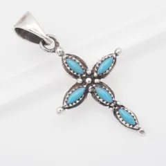 Q046 ターコイズ トルコ石 925刻印 ペンダント トップ クロス デザイン シルバー チャーム ヘッド ヴィンテージ 12月誕生石