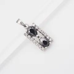 M657 オニキス ダイヤモンド風 S925刻印 ペンダント トップ ラインストーン デザイン シルバー チャーム ヘッド