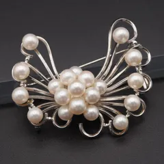 M580 あこや真珠 5.8mm20珠 パール SILVER刻印 3way ブローチ 帯留め ペンダントトップ デザイン シルバー コサージュ 和装小物 6月誕生石