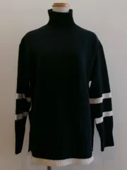 H&M エイチ&エム セーター ハイネック チュニック丈 XSサイズ ネイビーｘ白 202600204 wtnbmnk m0201