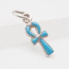 M882 ヴィンテージ ペンダント トップ アンク クロス 生命の鍵 ブルーエナメル デザイン シルバー チャーム ヘッド