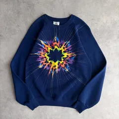 90s/Lee/リー/スウェット/USA製/アメリカ製/ラグランスリーブ/ハンドペイントアート/1点物/八芒星/マルチカラー/ネイビー/紺/jmaple