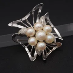 M964 本真珠 6-6.9mm7珠 パール SILVER刻印 2way ブローチ ペンダントトップ デザイン シルバー コサージュ 6月誕生石