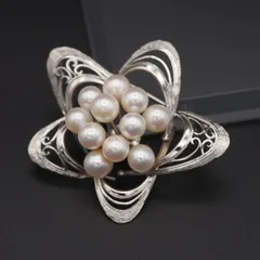 M979 本真珠 6.4mm11珠 パール SILVER刻印 2way ブローチ 帯留め デザイン シルバー コサージュ 和装小物 6月誕生石