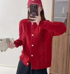 セーター ニットカーディガン ケーブル編み 未使用 柔らかい ゆったり 秋 冬 防寒 レディース リブ Uネック カーディガン 羽織 長袖 ニットジャケット トップス 暖かい ボタン留め 前開き シンプル カジュアル お洒落 上品