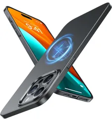 TORRAS iPhone 15 Pro 用 ケース【極薄軽量・マグネット内蔵】マグセーフ対応 シンプル 多色展開 擦り傷防止 ハード レンズ保護 アイフォン15Pro用 カバー 6.1インチ「Originfit-Mag」グレー