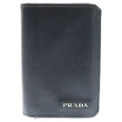 PRADA (プラダ) フロントロゴプレート レザー コンパクトカードケース 二つ折り財布 ブラック